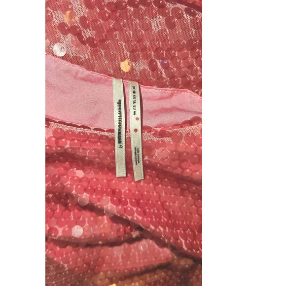 New By Anthropologie Sequin Drape-Back Mini Dress $180 SIZE 14 Pink Long Sleeve - Picture 9 of 9